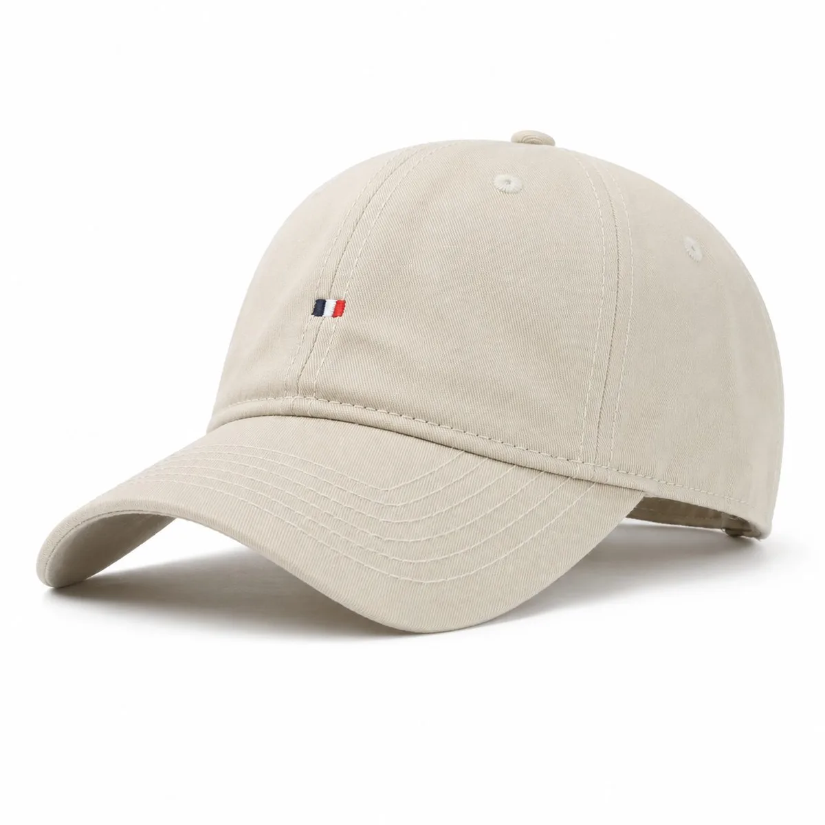 Beige cotton baseball cap with a curved brim