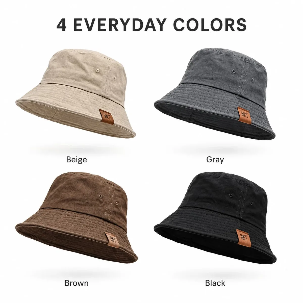The cotton-blend bucket hat in beige, gray, brown and black