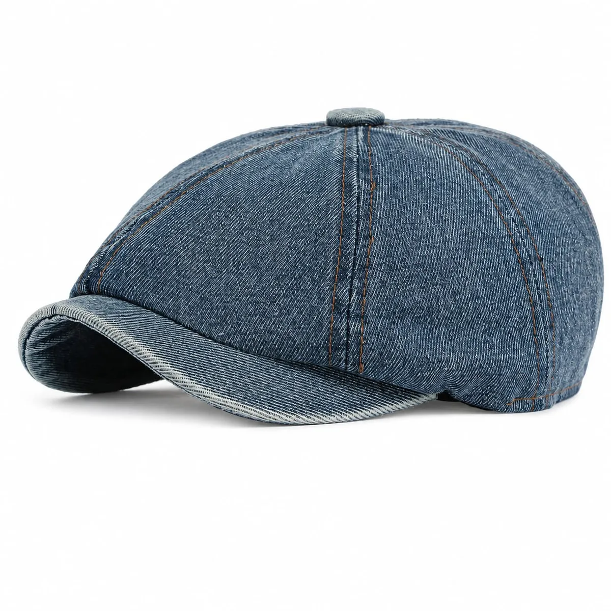 Washed denim newsboy cap in denim blue