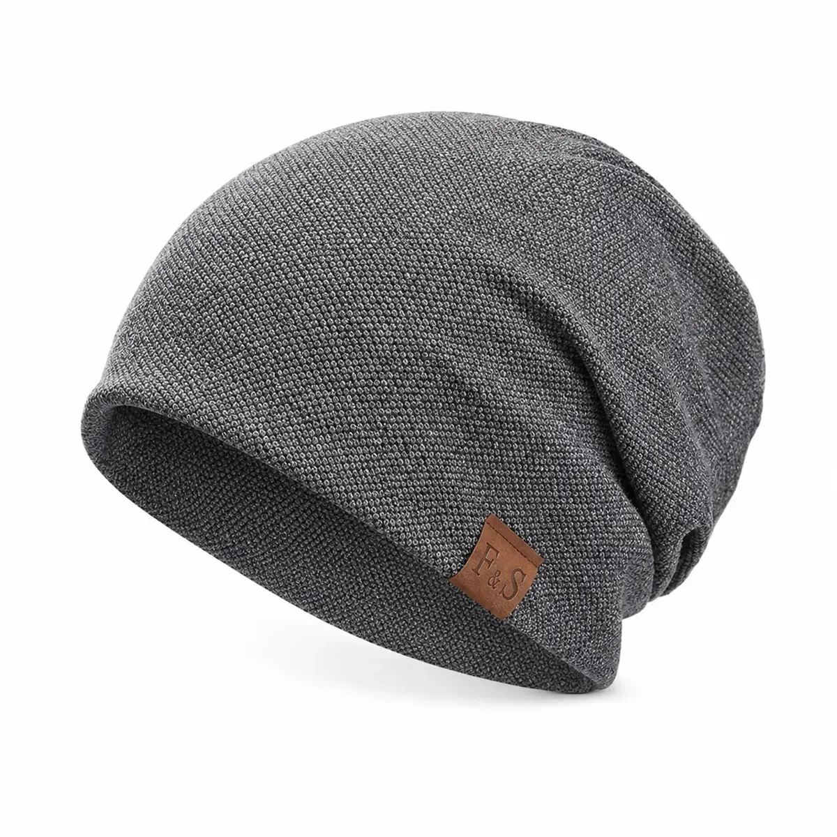 Gray fleece-lined slouchy beanie